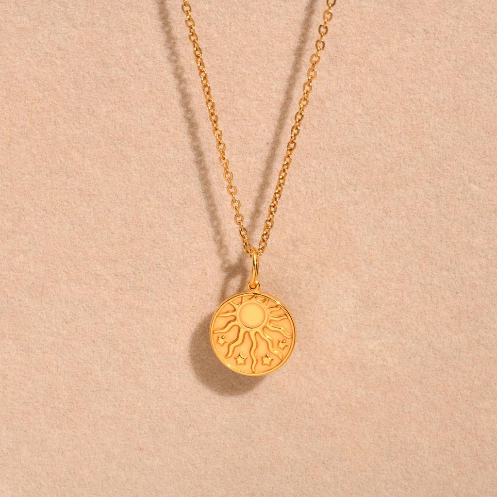 Stainless Steel Spiral Sun Flower Pendant Necklace for Women 18K Gold Plated Stackable Boho Necklace Waterproof Fashion Jewelry