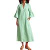 2026 summer European and American large-size women's clothing V-neck lotus leaf sleeve cotton and linen solid color long dress