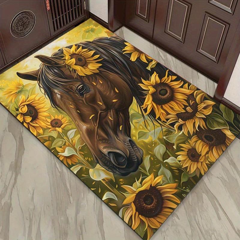 Sunflower Horse Rug: Bring Nature Indoors with Charming Floral Design | Comfortable Living Room Carpets Skid resistant carpet