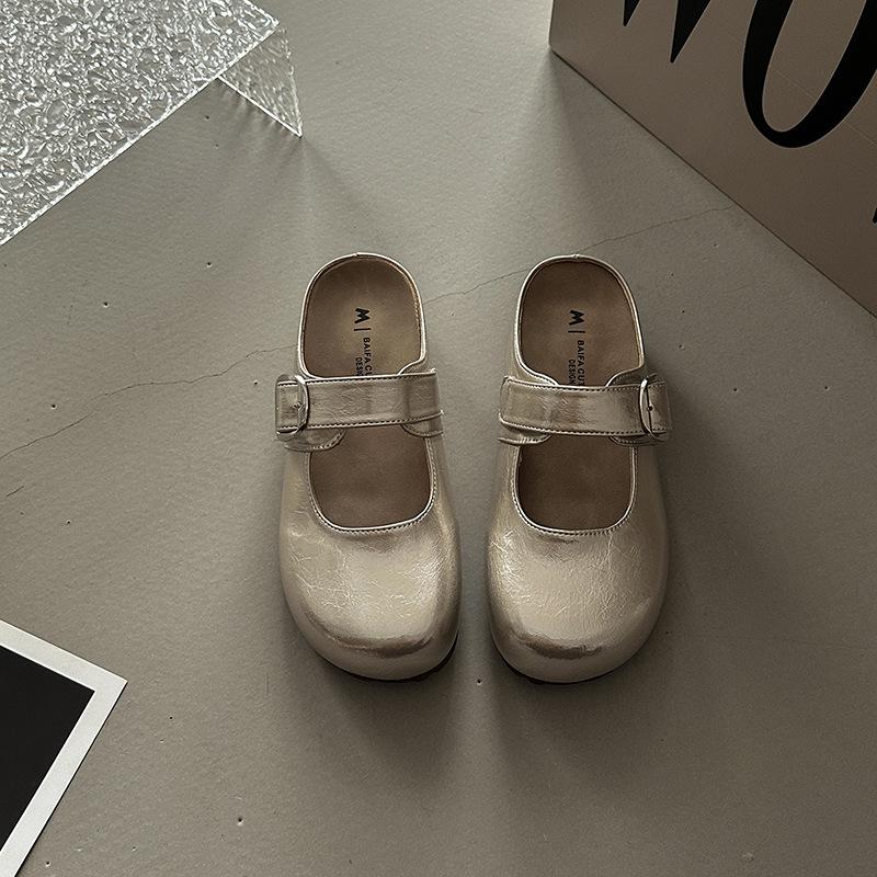 Baotou Half Slippers Trendy Retro Square Head Lazy Cool Slippers Women's 2025 Summer New Outer Wear Flat Bottom Versatile Muller