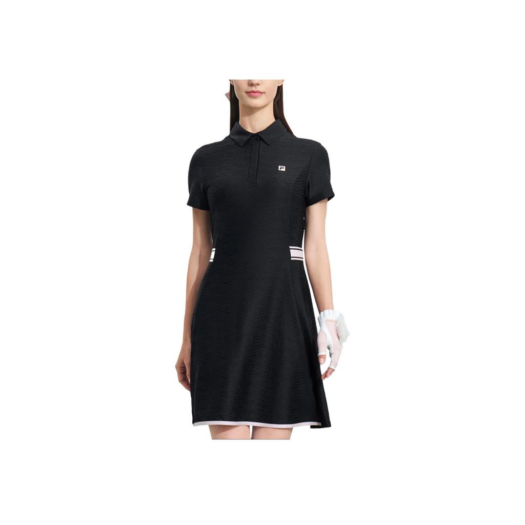Fila Fw23 Brand Logo Print Golf Skirt And Shorts Slim Fit Two-Piece Polo Dress Women Dresses Black A11W335303F-BK