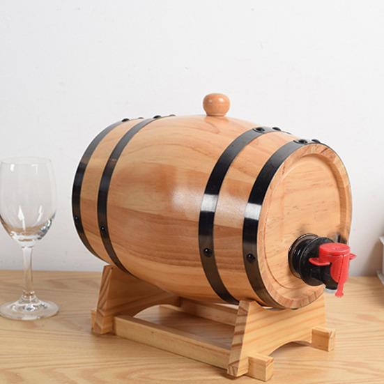 1/1.5/3L Oak Wine Barrel with Stand Tap Vintage Whiskey Aging Barrel Dispenser Wooden Barrel Home Bar Decor