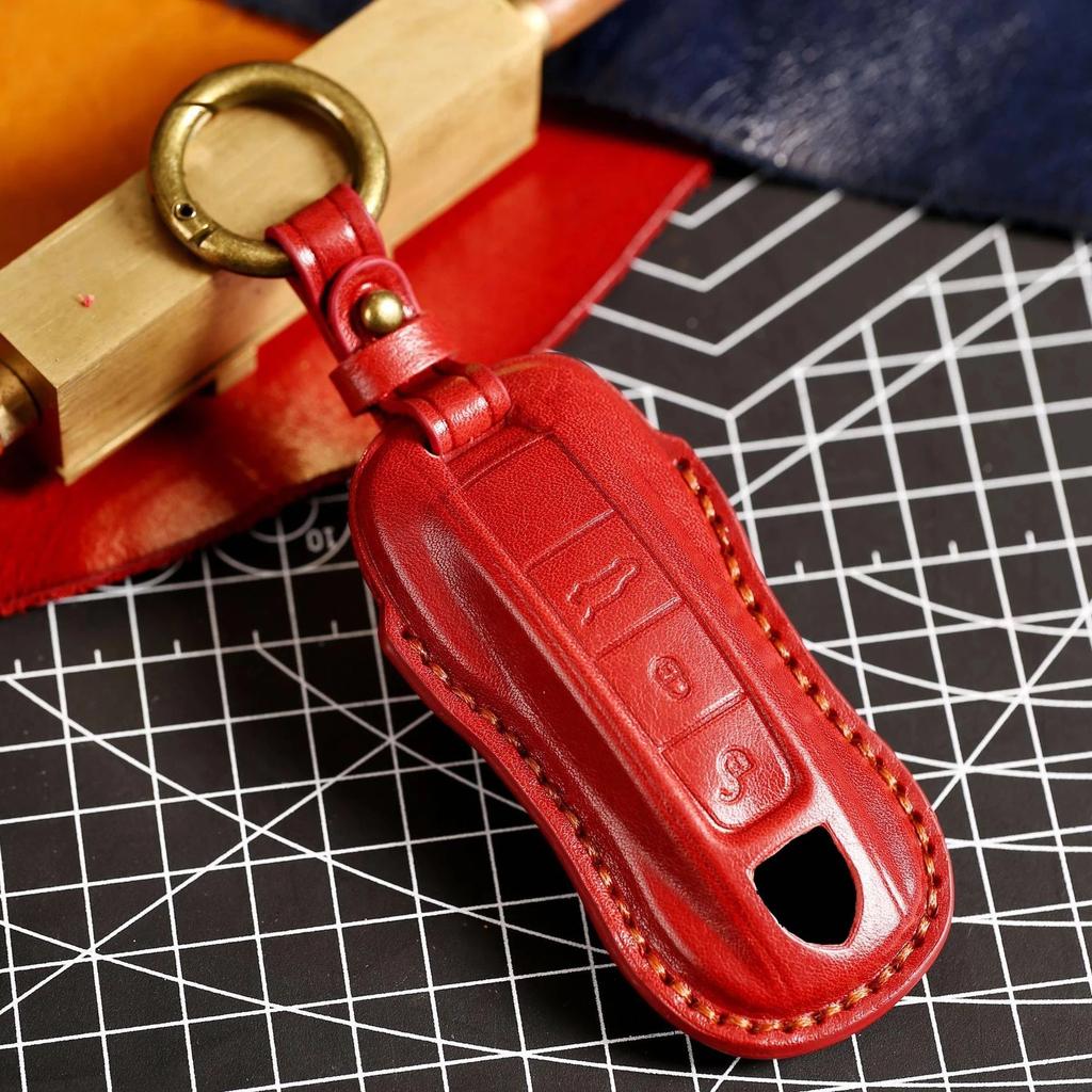 Neue Luxus-Leder Autoschlüsselhülle Abdeckung Schlüsselanhänger Schutzhülle für Porsche Cayenne 718 958 Panamera 911 Macan Schlüsselanhänger Halter Schlüsselanhänger Schale