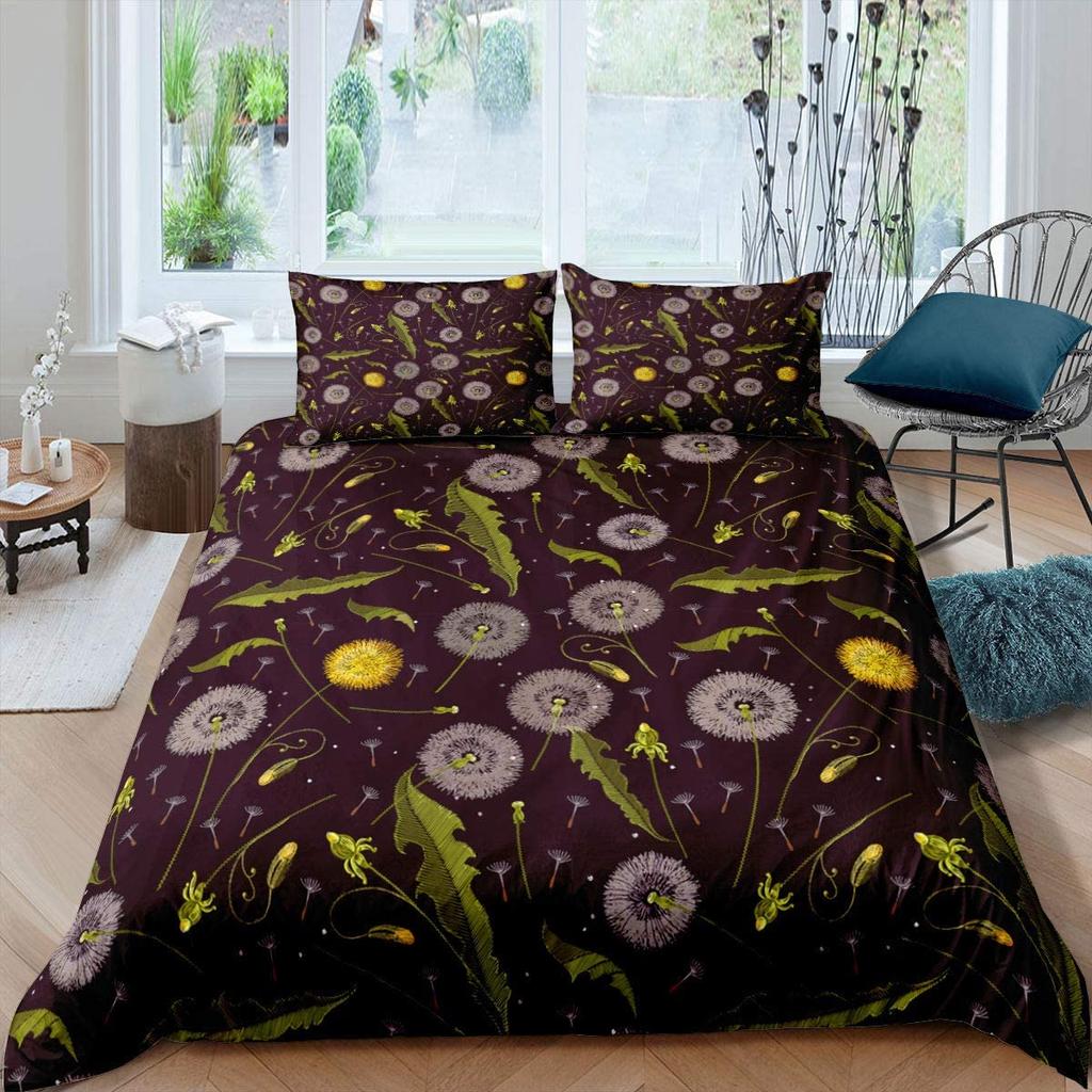 Dandelion Duvet Cover Set White Flower Pattern Polyester Comforter Cover King Queen Full Size For Kids Boys Girls Bedding Set