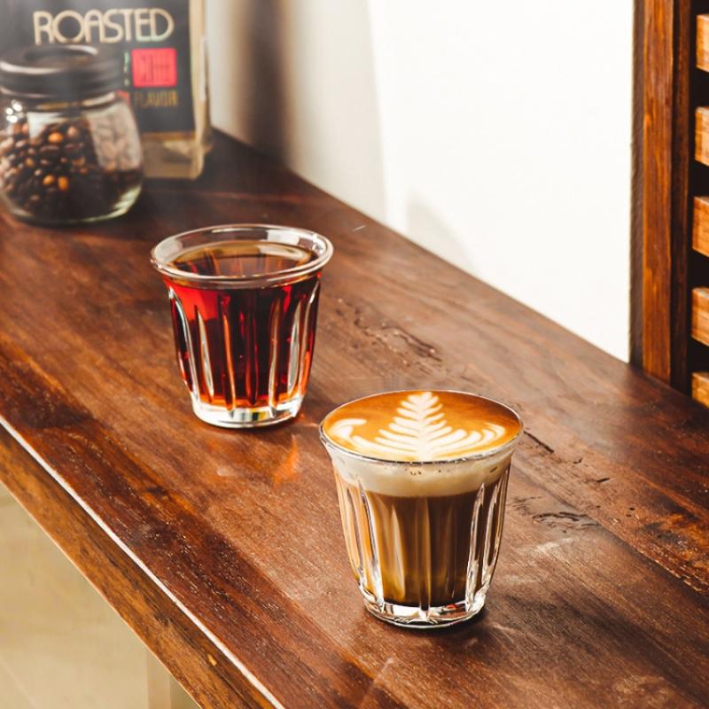 GIANXI Kubek do kawy z pionowym usłojeniem Przezroczysty kubek z hartowanego szkła Styl INS Retro Francuskie filiżanki do latte Szklanki do mleka i soku Naczynia do napojów