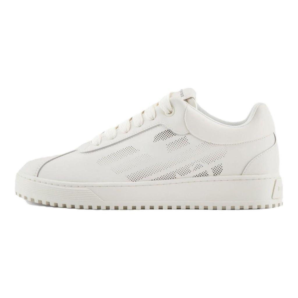 Emporio Armani Leather Round Toe Lace-Up Low-Top Sneakers Men Sneakers White X4X643XN95200894
