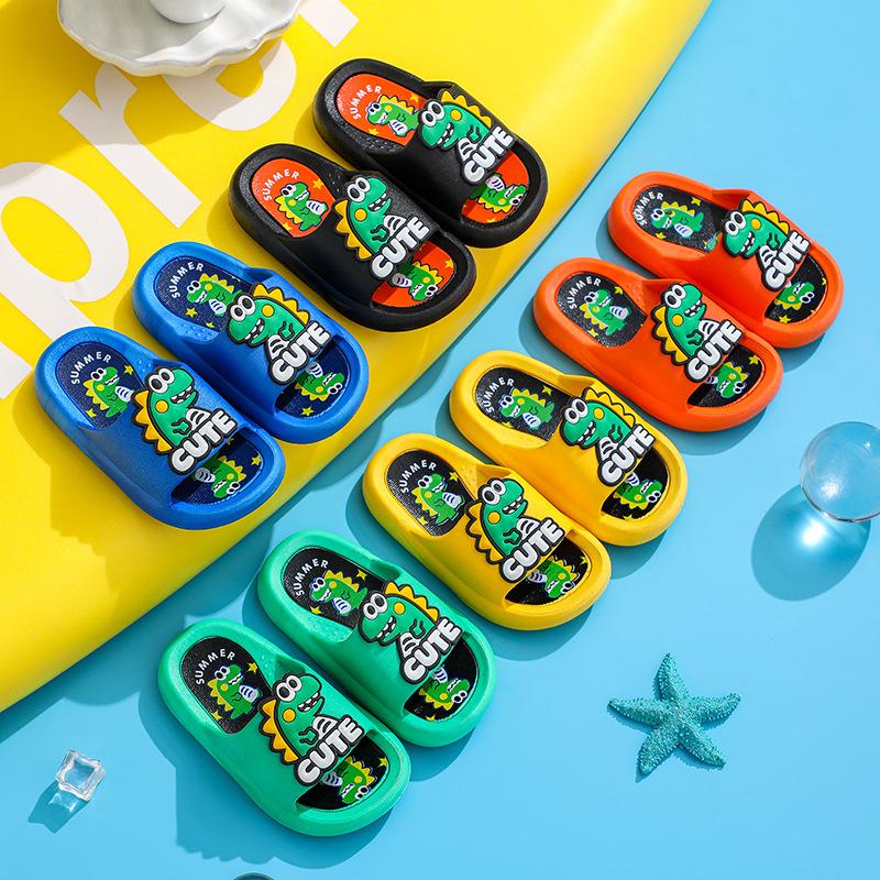 Soft Cartoon Cute Dinosaur Slippers Platform PVC Cartoon Animal Slippers Solid Anti Slip Children's Bathroom Sandals Girls