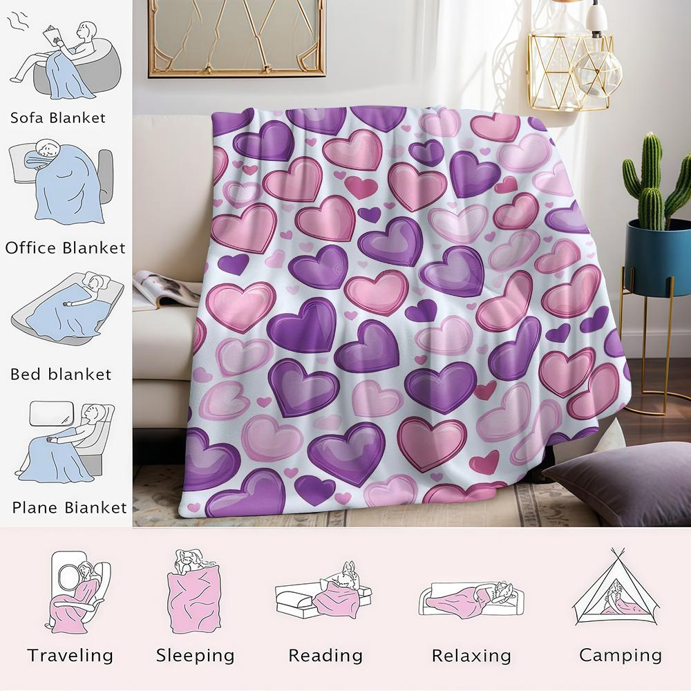 Pastel Heart Bubble Flannel Blanket Warm Soft Halloween Christmas Couch Warm Cozy Decorative Decor Gift for All Season