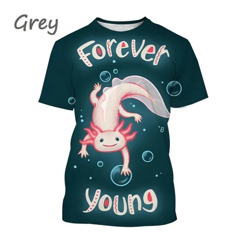 Hot Sale New Axolotl 3D Printed T-shirt Personality Animal Unisex Comfortable Round Neck Print Streetwear Tops Men Women Tees
