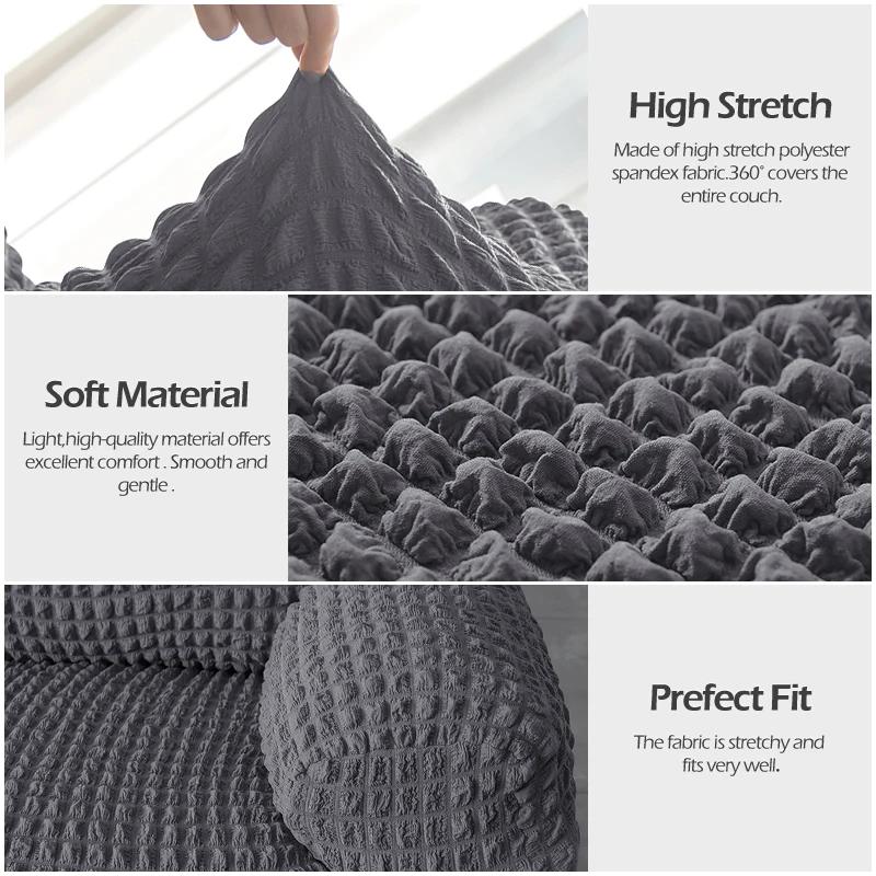 1ks tvarovaný kostkovaný seersuckerový potah na sukni na pohovku, jednobarevný pruhovaný vzor, potah na pohovku do obývacího pokoje, elastický potah na křeslo 1/2/3/4 místný