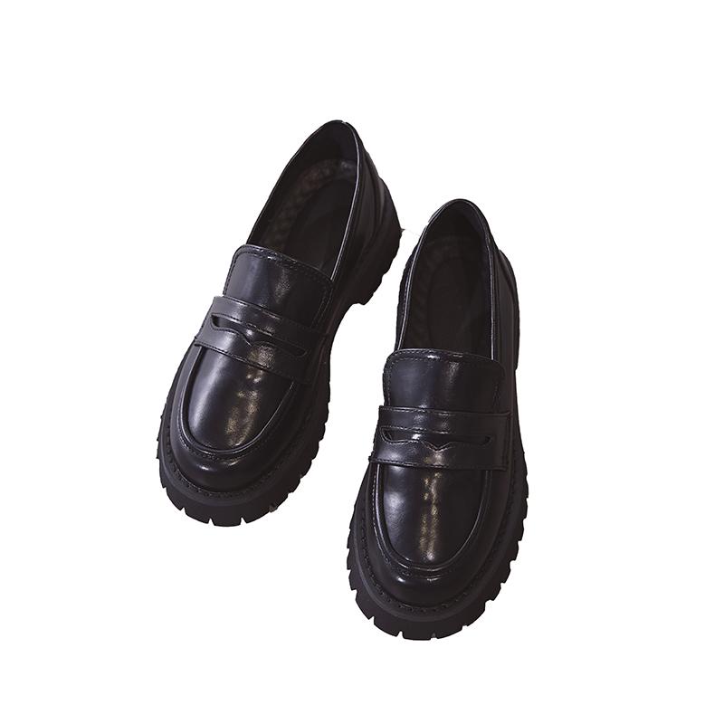 Single Shoes Women 'S New Black Platform Shoes Thick Bottom British Style Small Leather Shoes Women 'S Round Toe All -Match Women 'S Shoes