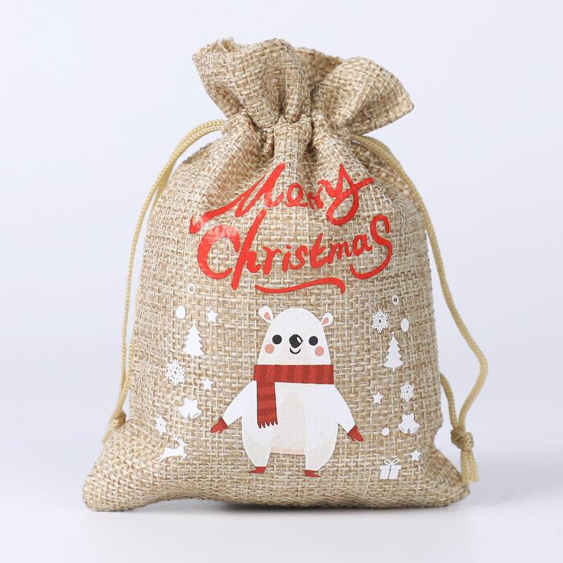 Christmas Candy Linen Bag Bundle Mouth Bag Colorful Cartoon Christmas Set Candy Gift Packaging Bag Santa Claus Gift Bags