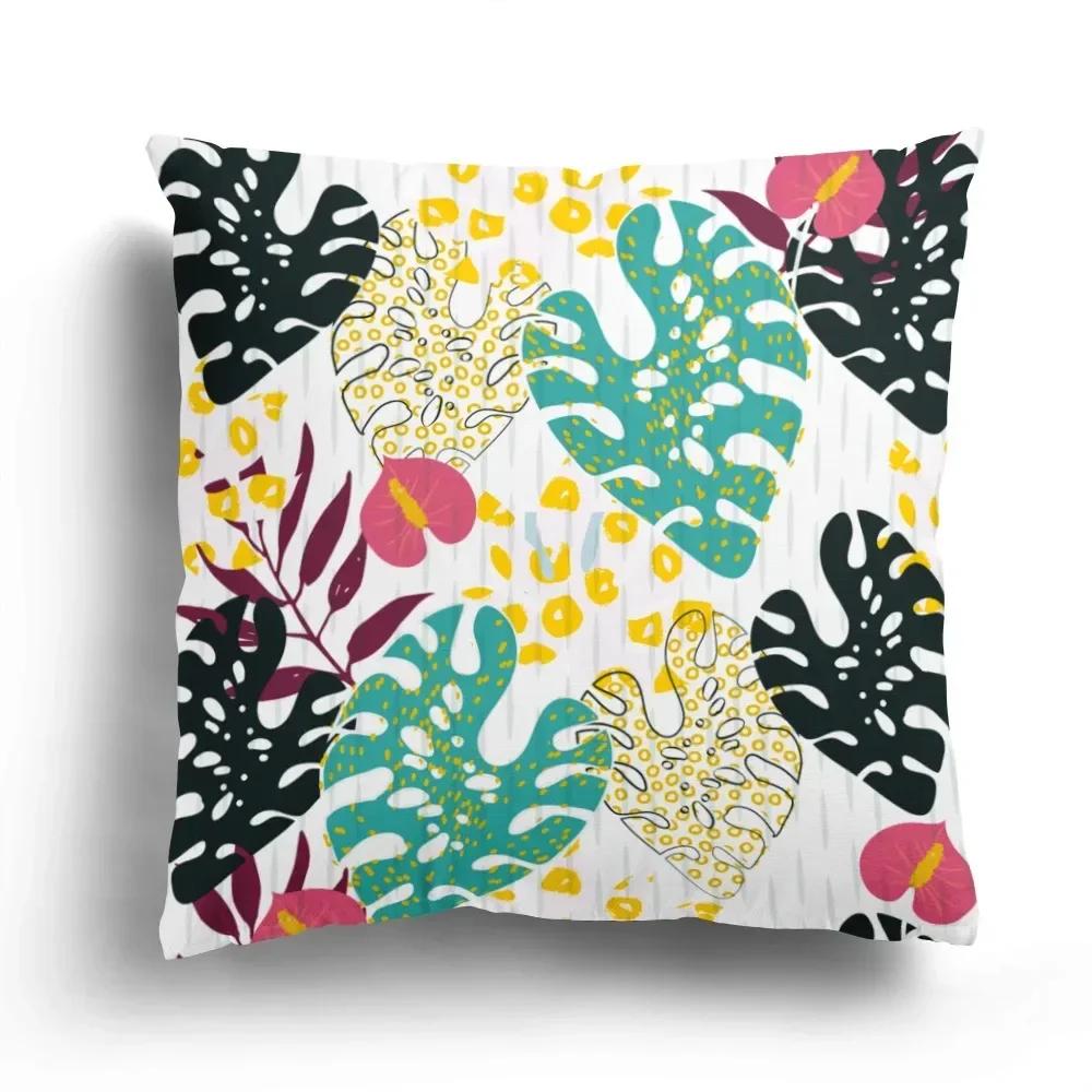 Office Sofa Car Cushion Cover Luxury Home Decoration Pillow Cover Creative Leaves Tropical Plant Pattern