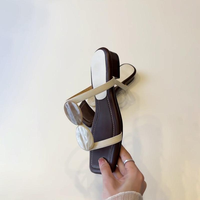 Sheepskin niche thick-heeled slippers women's wear square head temperament high heels beach cool slippers