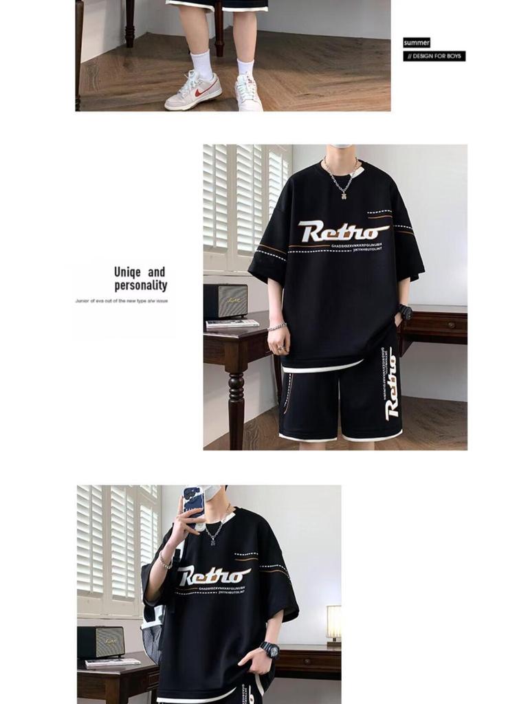 Men's Hong Kong Style Summer Casual Short Sleeve & Shorts Set