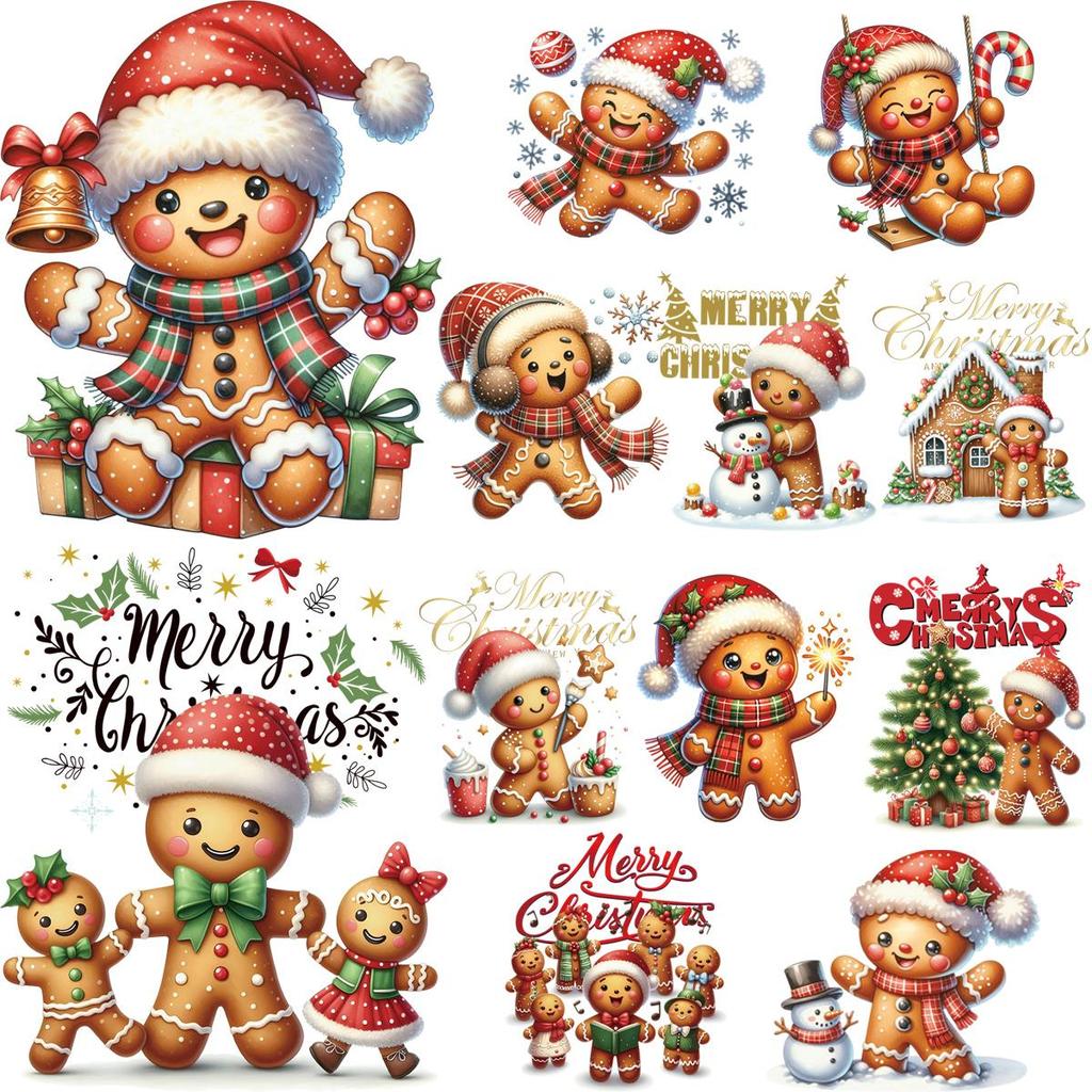 Beautiful Christmas ironing patches, cute gingerbread Diy T-shirts, clothes, stickers, sweatshirts, hats, heat transfer heat-pressed stickers