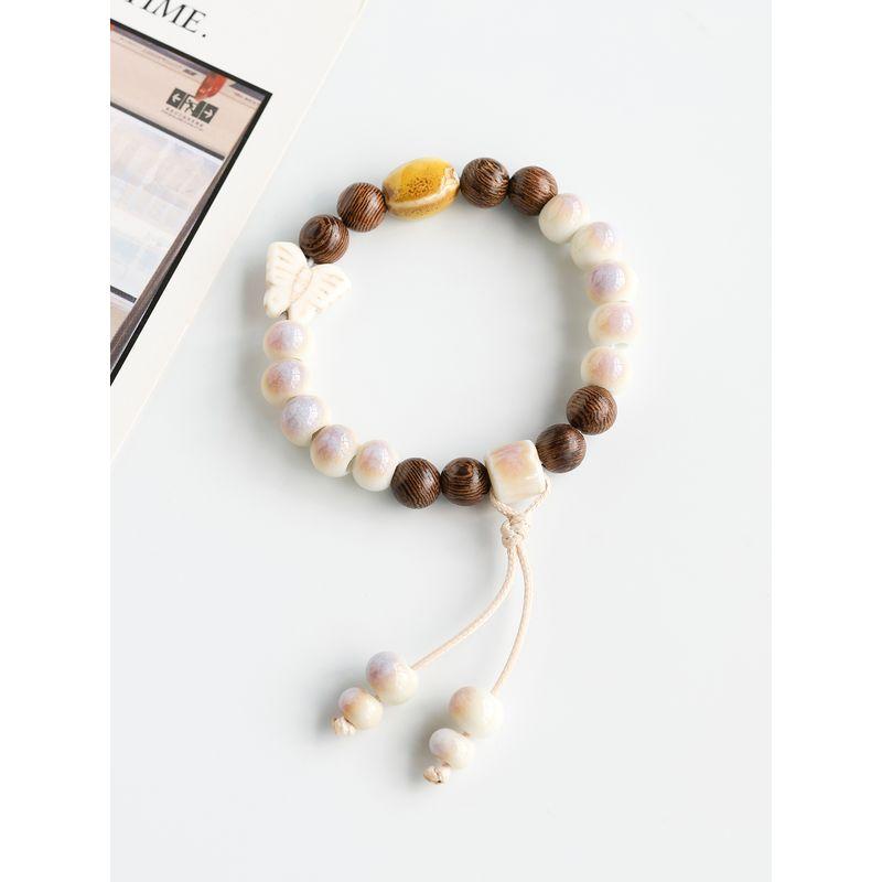 Retro Ethnic Style Jingdezhen Porcelain Beads Woven Carrying Strap Couple Hand Jewelry Student Ceramic Bracelet New Chinese Bracelet Women