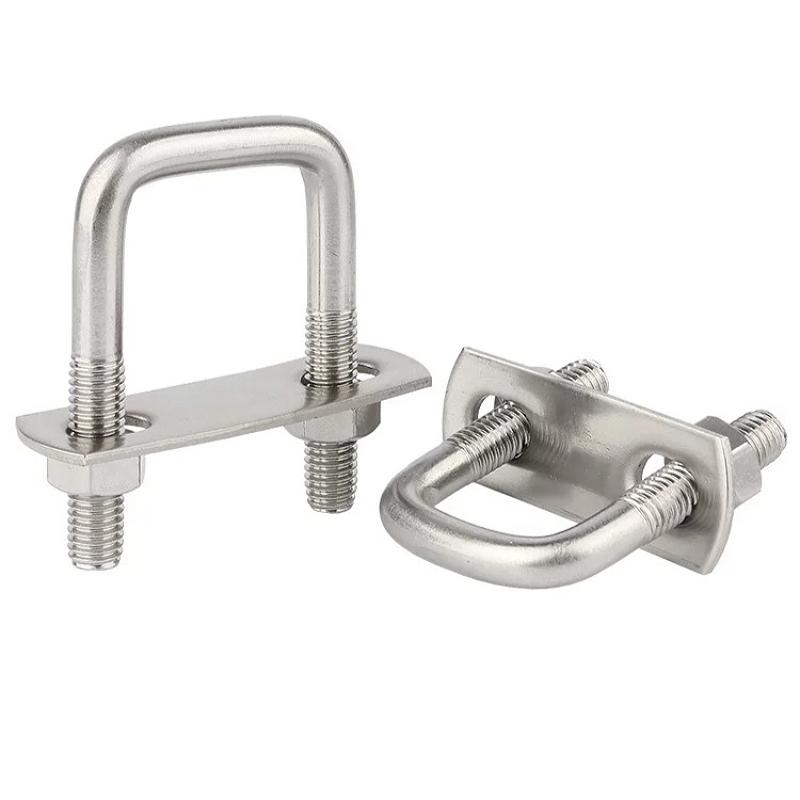 304 Stainless Steel M6 M8 M10 M12 Square Bolt U-screw Square Clamp Square Pipe Clamps Right Angle Bolt With Baffle