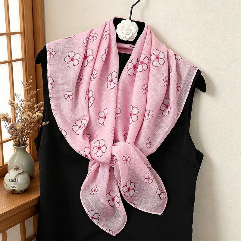 Foulard Leggero in Seta Floreale 90x90 - Sciarpa Decorativa Traspirante per Donna