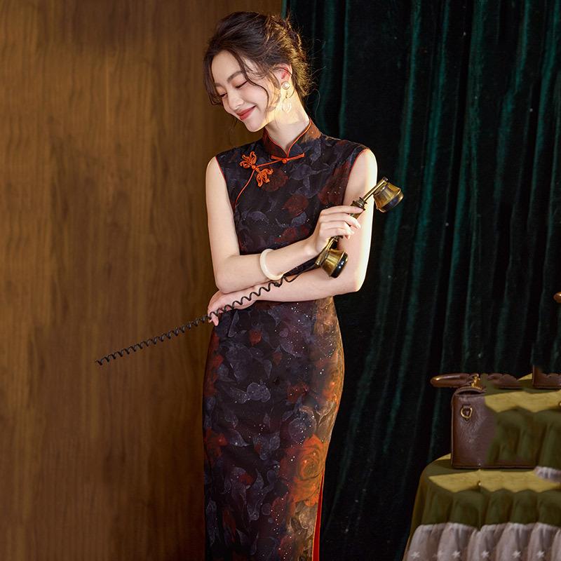 Old Shanghai Sleeveless National Style New Chinese Long Cheongsam Improved Young New Female Retro Slim Summer