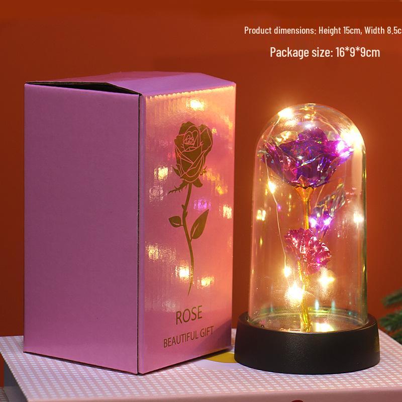 LED Gold Foil Rose with Crystal Glass Cover - Light-up Preserved Flower Ornament for Valentine's Day or Christmas Gift