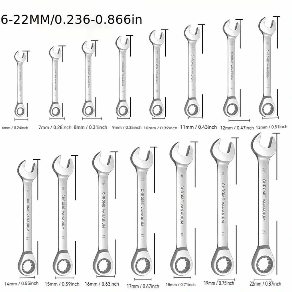 6-14mm Wrench Ratchet Wrench Torque Universal Wrench Automotive Maintenance Tools Fixed Spanners Ratchet Wrench Hand Tool