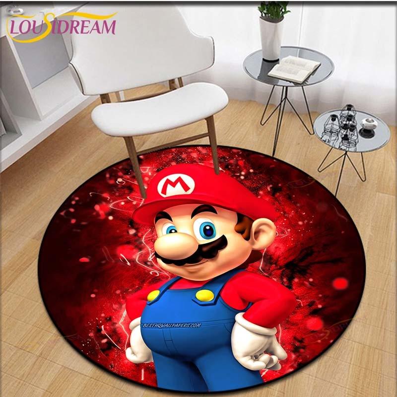 Cartoon Mario Bros Round Children Carpet Anime Pattern Children Flannel Carpet Baby Hand Print Carpet  Anime Rug