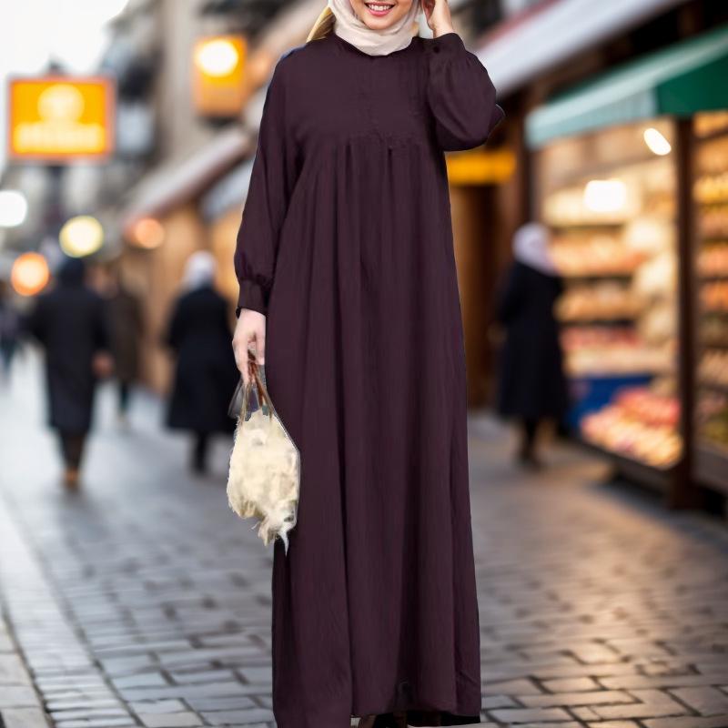 

Middle Eastern Plus Size Solid Color Long Sleeve Loose Casual Dress Medium червоний
