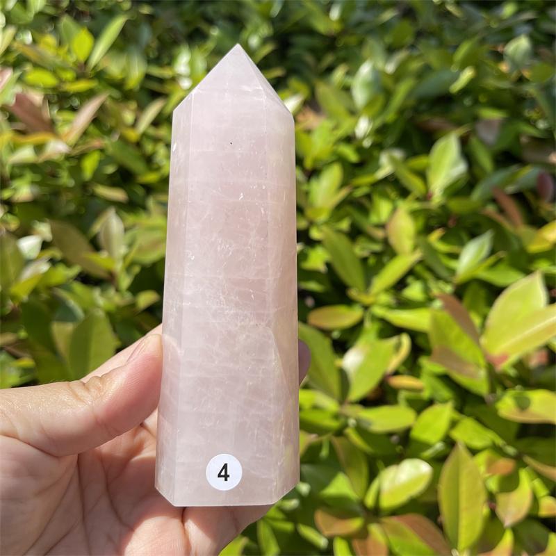 Natural Carved Pink Quartz Rose Crystal Point for Reiki Healing