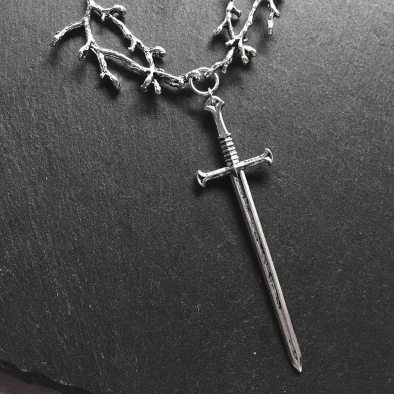 Punk Sword-Pendant Necklace Gothic Tree Branch Chain Sword-Hip Hop Silver Y2k Necklace Jewelry Medieval-Ornament Gifts