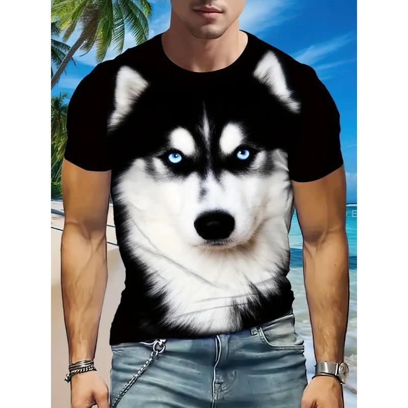 Summer Round Neck 3D Fun Cartoon Patterns Print Top Fashionable Casual Short Sleeved Men's T-shirts