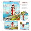 Lighthouse 4pcs Bathroom Set, Bathroom Curtain, Absorbent Bathroom Floor Carpet, Non-slip U-Shaped Contour Rug & Toilet Lid