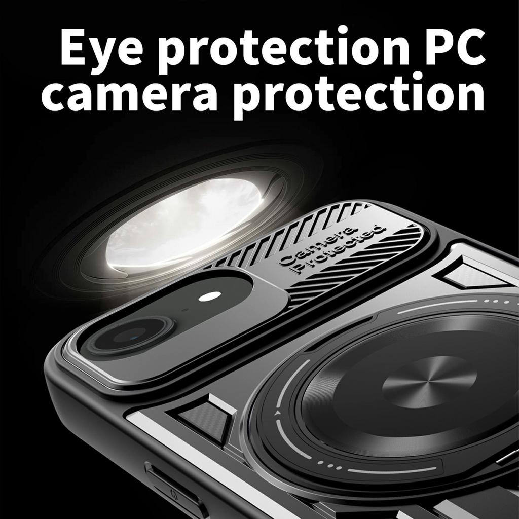 For iPhone 16e Magnetic Case Rotating Kickstand TPU+PC Phone Cover