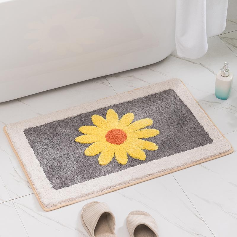 Inyahome Bath Mats Fashionable Cartoon Flocking Bathroom Rugs Durable Indoor Daisy Bath Rugs Suitable for Bathroom Door Carpets