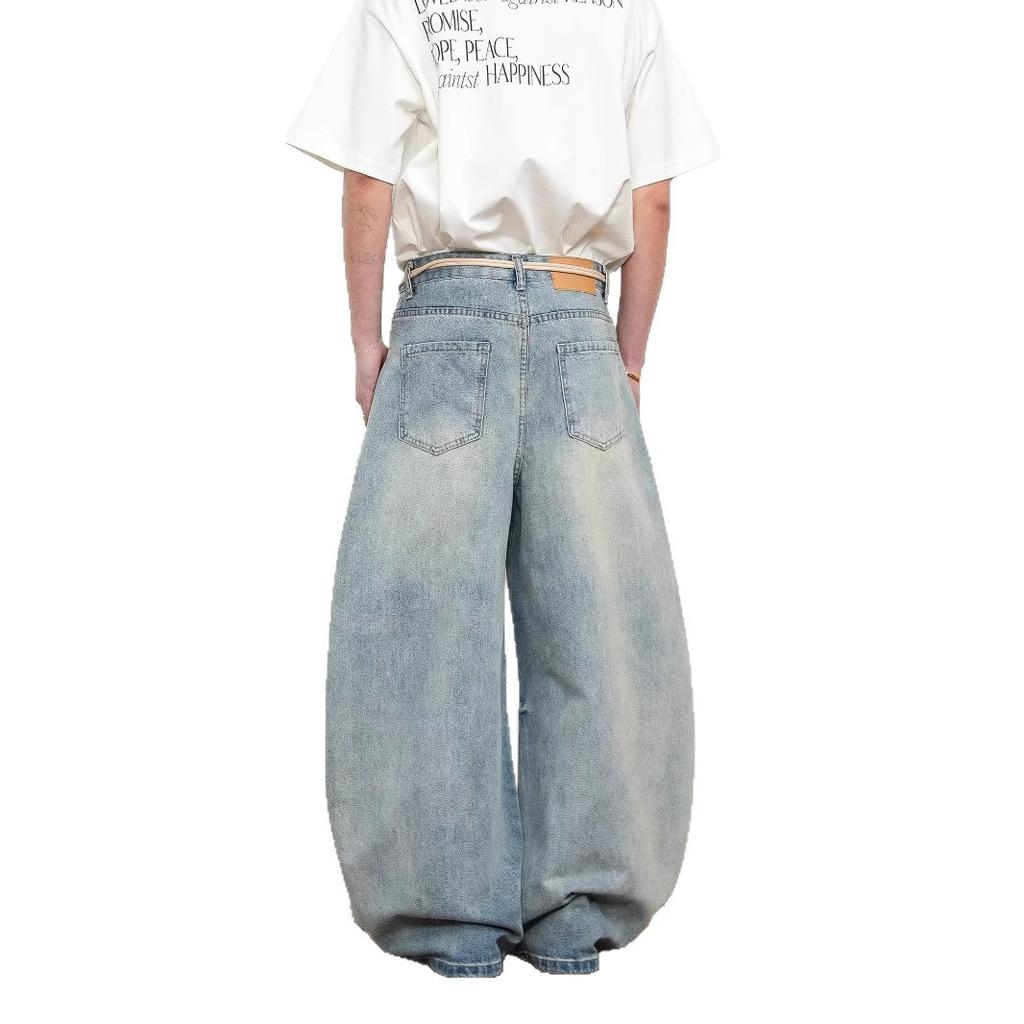 American High Street Washed Cat Beard Wide-leg Scimitar Jeans Men's and Women's Street Trendy Brand Versatile Casual Loose Sickle Pants
