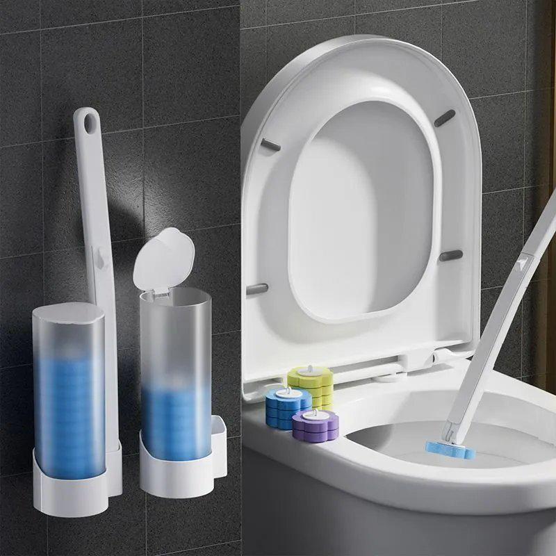 Wall-Mounted Disposable Toilet Brush Set with Replacement Head - No Dead Angle Design for Household Bathroom Cleaning