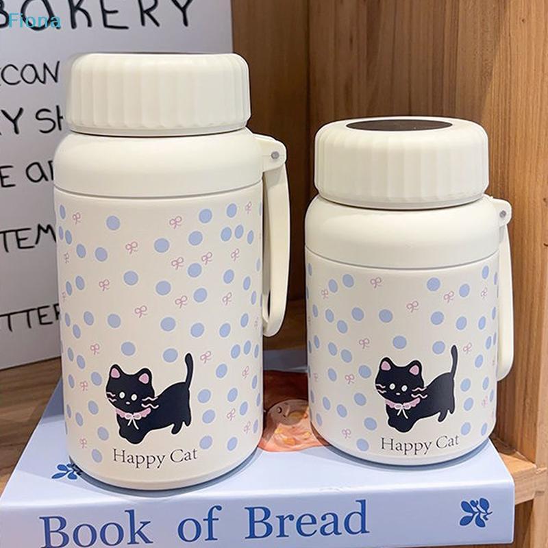 Süße Katze & Herz Aufdruck Isolierte Wasserflasche, 700/1000ml Edelstahl Thermosflasche mit Tragbarem Griff für Kinder und Erwachsene