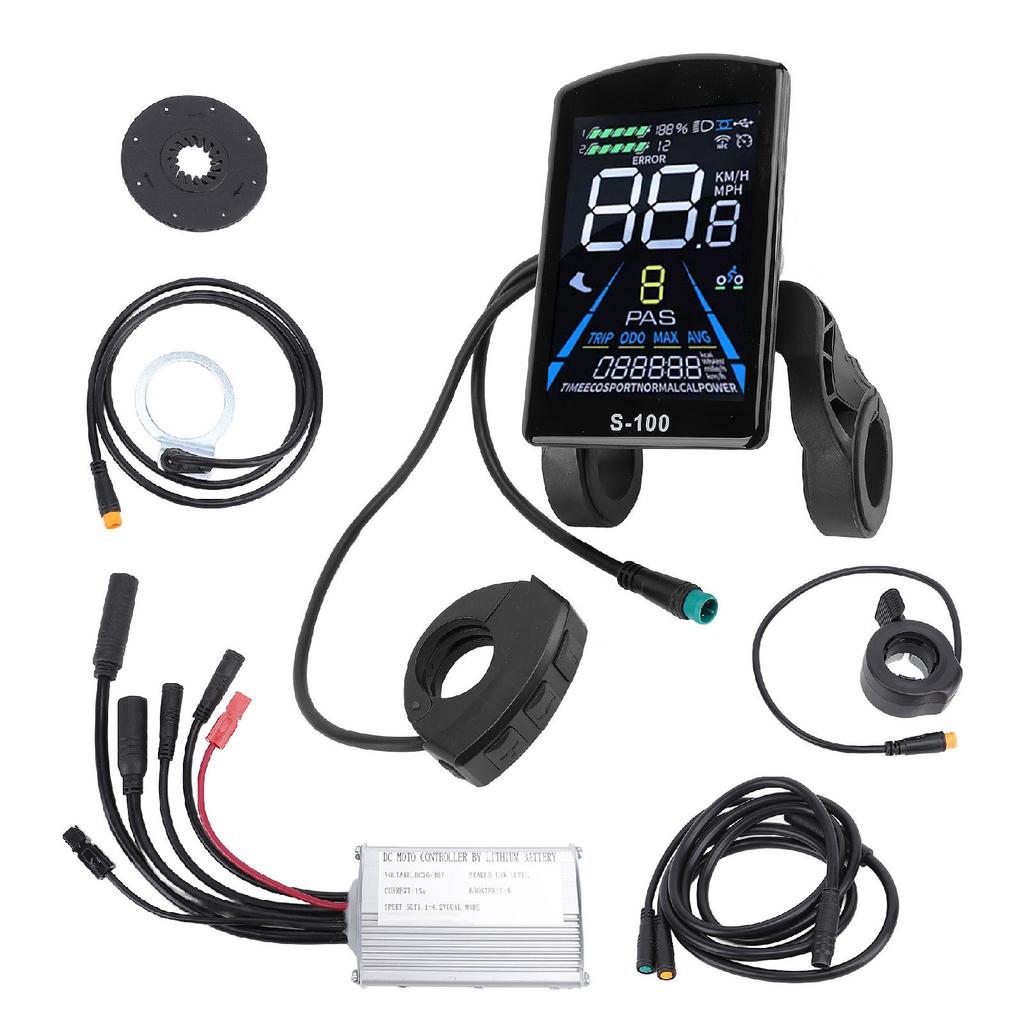 Electric Scooter Conversion Kit 15A Controller Water Resistant S100 Color Display Meter Thumb Throttle Power Assisted