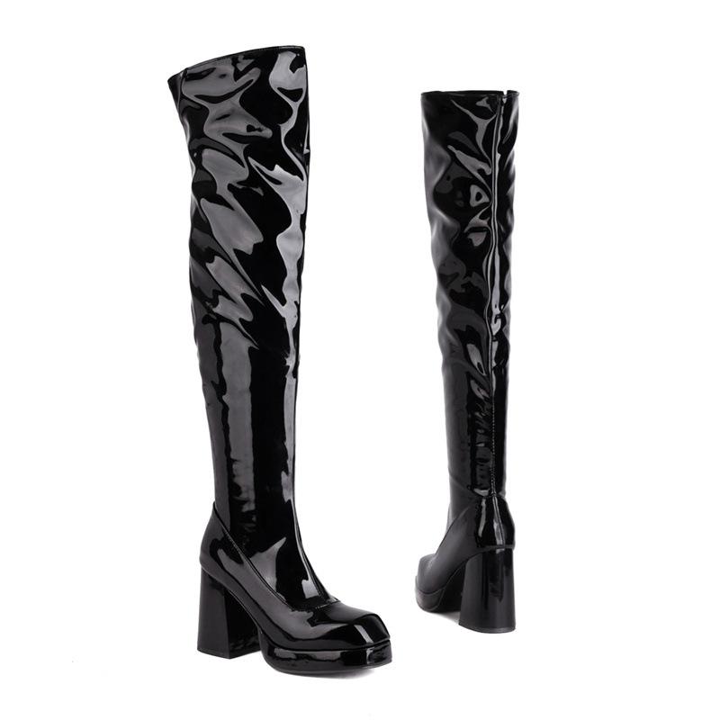2026 New Fashionable Thick Bottom High Heels 32-48 Size Painted Knee Over Women's Boots Trend