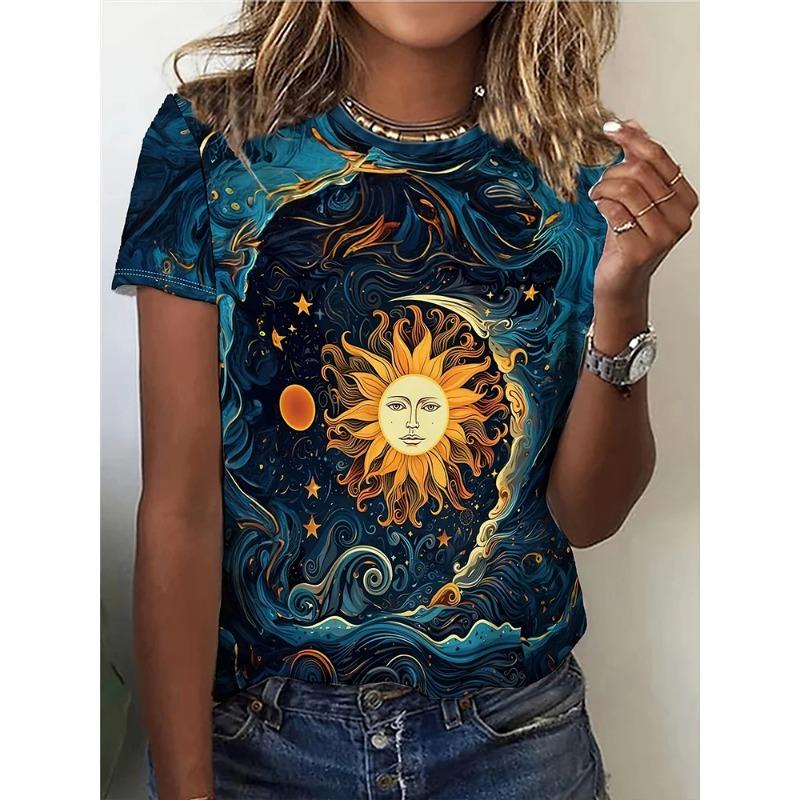 Loose Crew Neck Top Fashion Printed Short Sleeve Casual T-Shirts Women’s