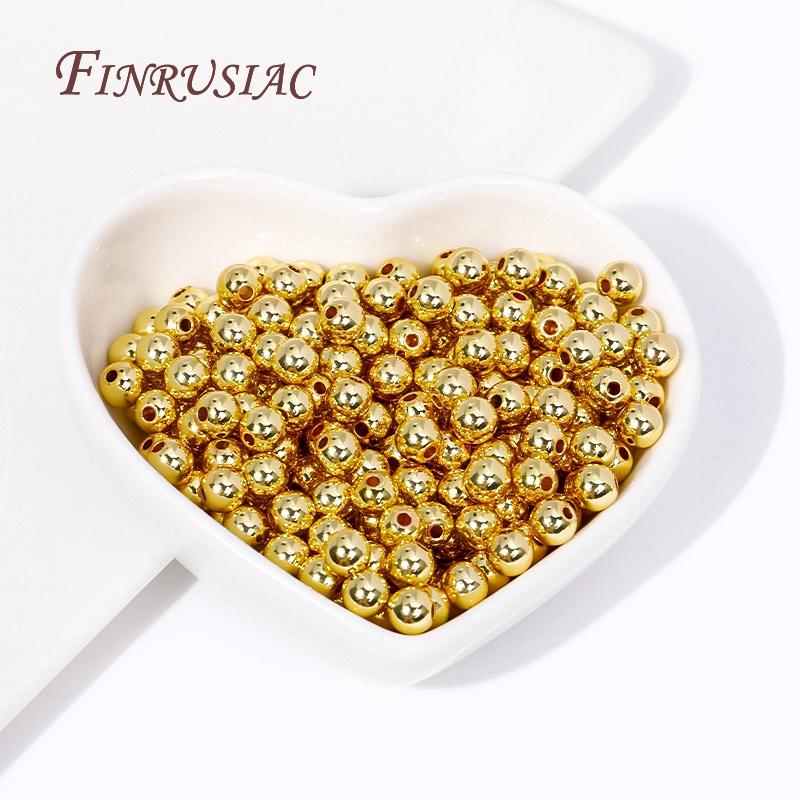 18K Gold Plated Bead Separators 2/2.5/3/4/5/6/8MM Metal Smooth Round Seamless Beads Spacers Bead For DIY Jewelry Making Supplies