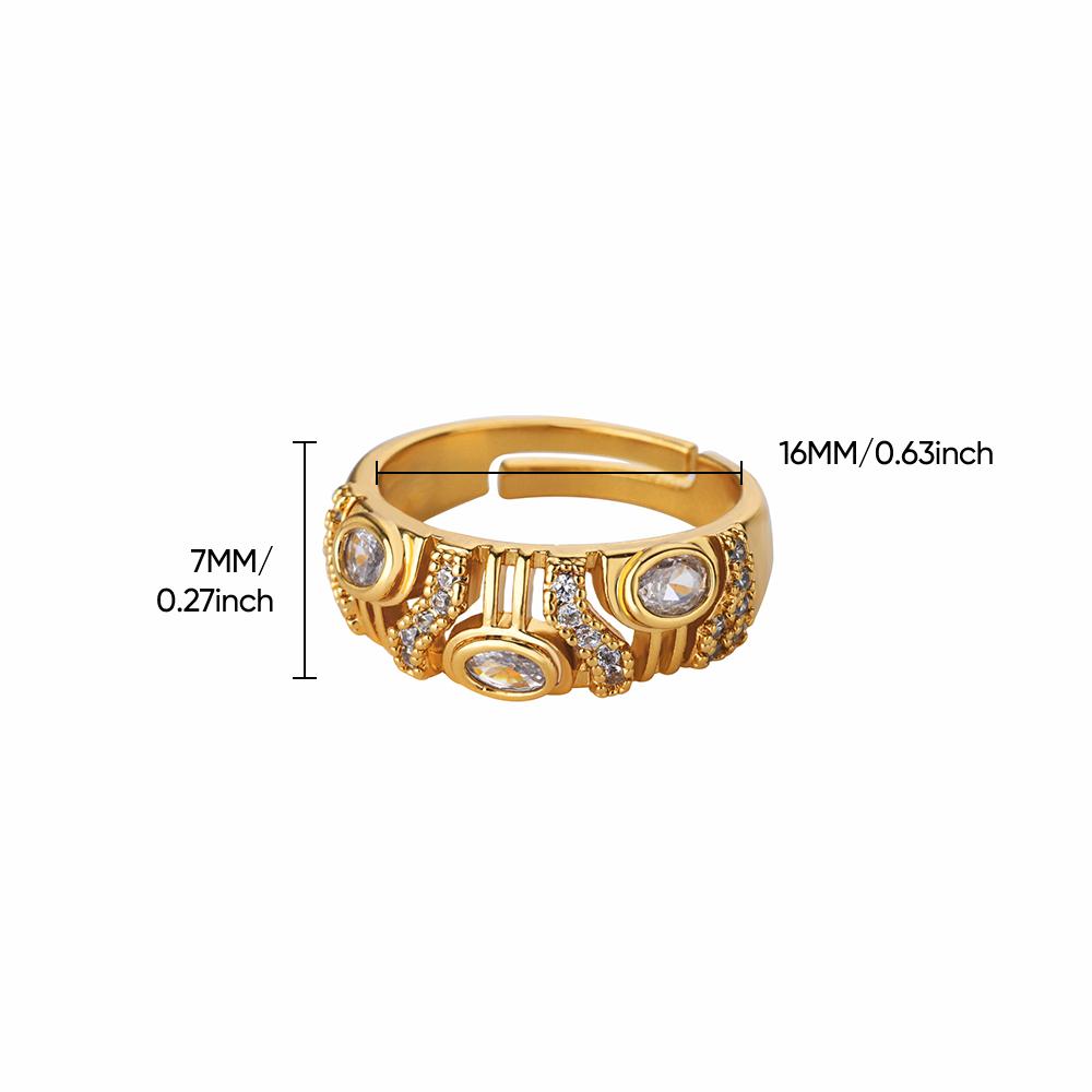 

Геометрические циркониевые массивные широкие кольца для женщин, нержавеющая сталь, золотистый цвет, регулируемое кольцо, эстетичное, свадебное, модное, циркониевый подарок