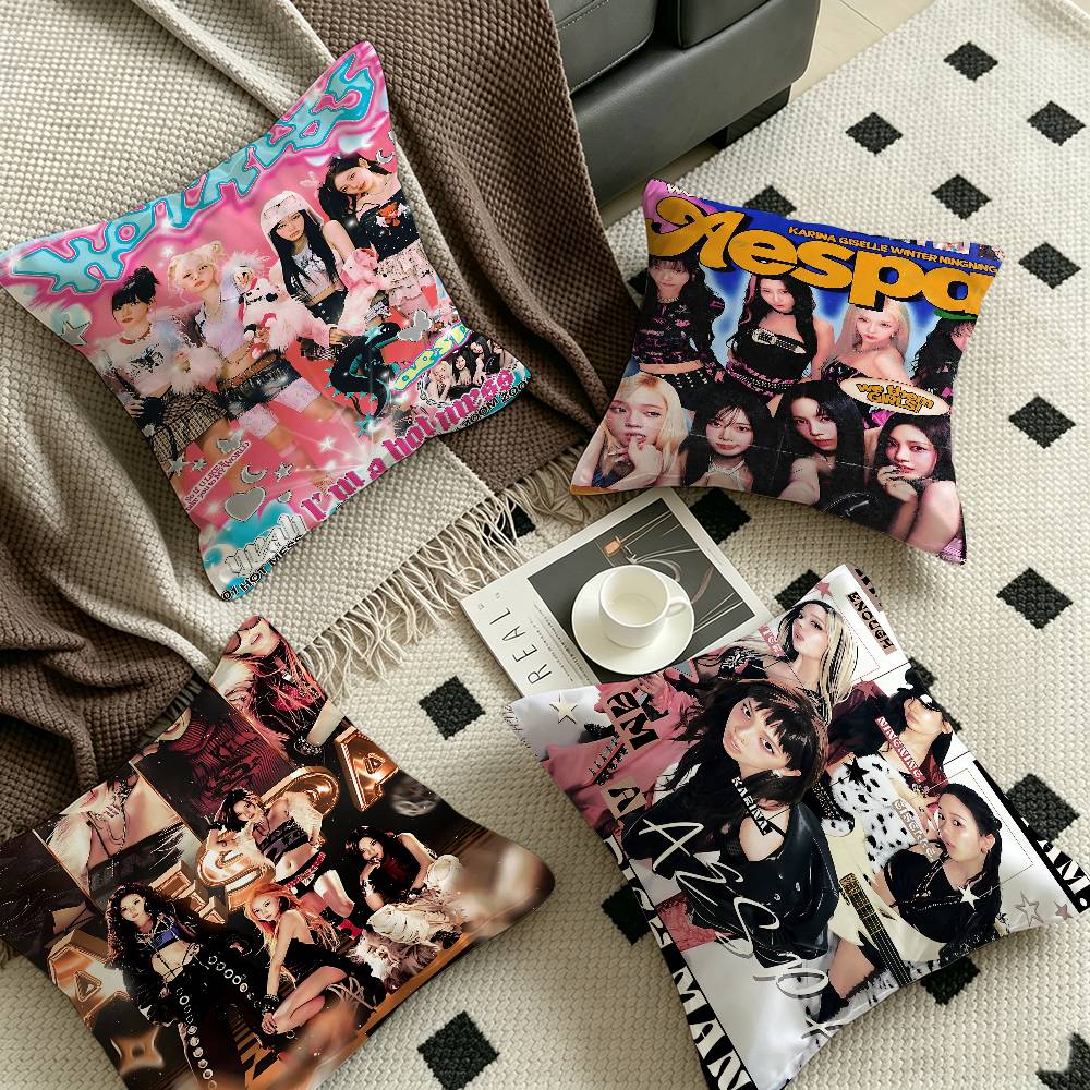 Kpop AAespa Office Cushion Pillowcase Car Cushion CoverXCM Lumbar Pillowcase Sofa Pillowcover