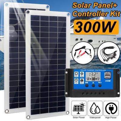100w 60a/100a painel solar kit painel solar carregador de bateria controlador duplo usb placa solar controlador de célula solar para caravana barco