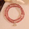 Natural Strawberry Crystal Double Circle Bracelet, New Chinese Style Alloy Lily of the Valley Chinese Culture Bracelet, Qixi Festival Gift, New