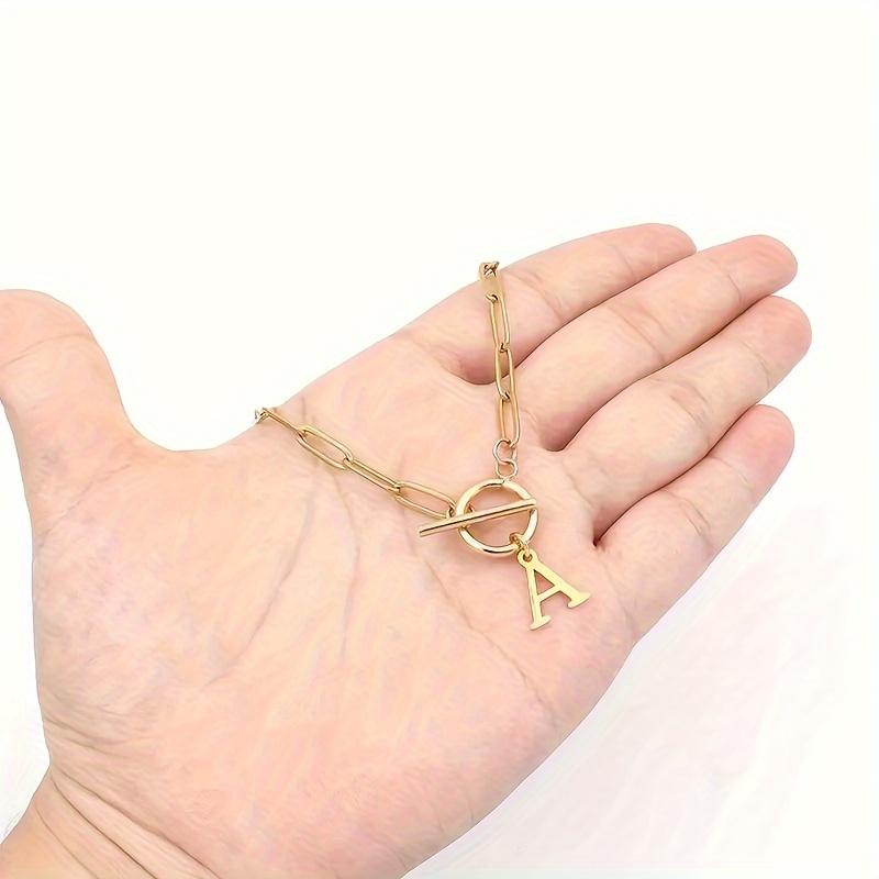 1-Pack Rectangle Paperclip 26 Letter Necklace, Capital Initial Pendant for Women, Stainless Steel Letter Chain Necklace