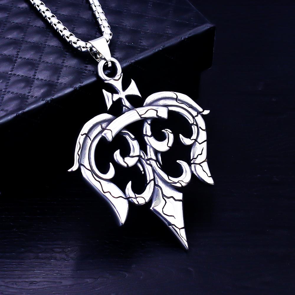 European Viking Titanium Steel Rune Necklace with Stainless Steel Spearhead and Compass Pendant