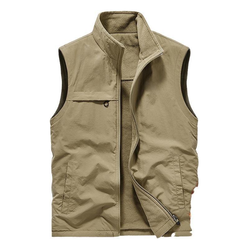 Herren Wende-Samtweste – Herbst/Winter Outdoor Winddicht, Warm, Aufgedrucktes Logo