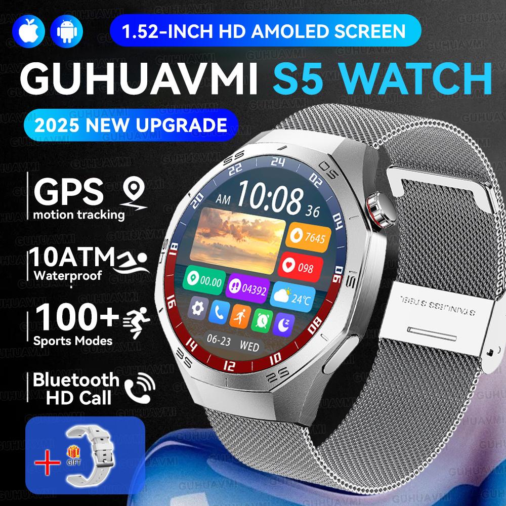 New GPS Tracking AMOLED Screen Smart Watch For Men Sports Modes Bluetooth Call Heart Rate 10ATM Waterproof For Android iOS