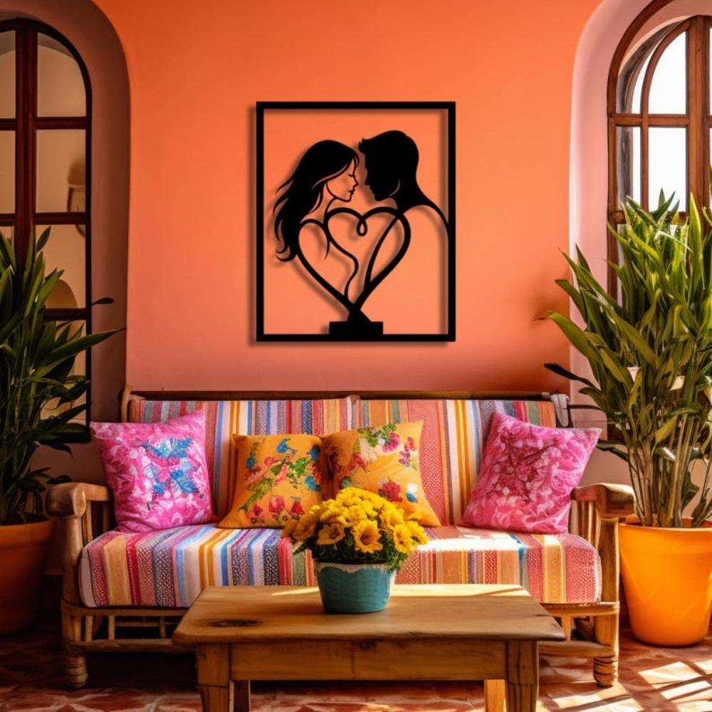 Couple Heart Metal Wall Art Romantic Love Decor Modern Silhouette Design
